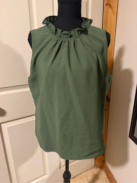 J. Crew Tops - J Crew Women’s Sleeveless Ruffle-Neck Top - Olive Green, Size LP